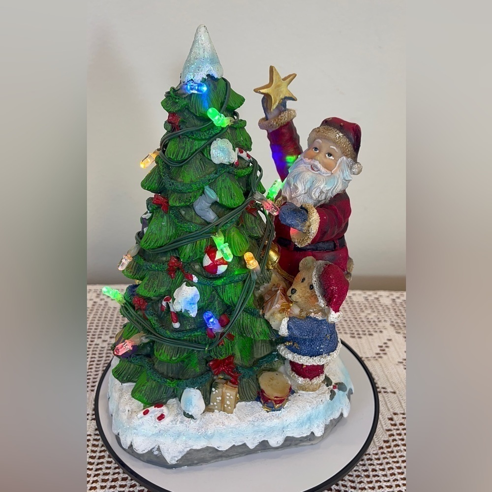 Christmas Santa and Bear Blinking Musical Christmas tree || ceramic Santa Claus